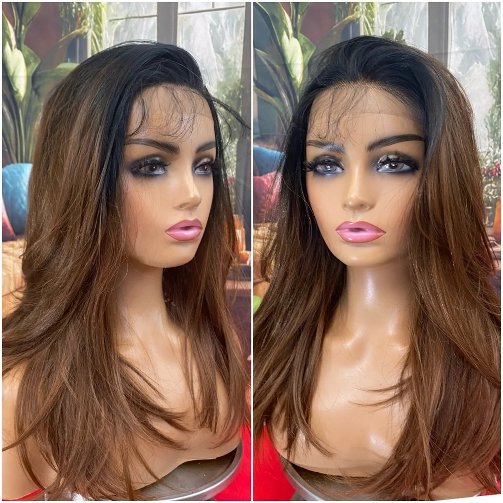 Black brunette, free part full lace front wig